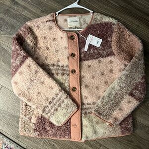 NWT 🌟 Lucky Brand Sherpa Jacket – Blush & Mauve Patchwork Button-Front Sz S
